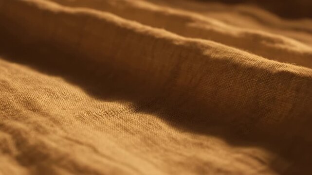 Soft brown textile folds with textured surface, natural fabric folds in warm light, abstract background