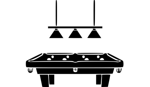 Modern pool table with three hanging lights above it