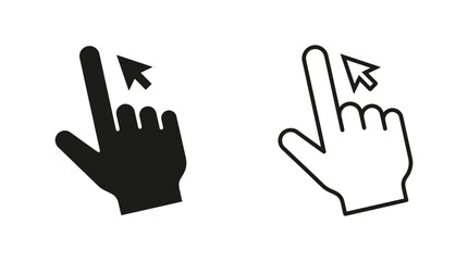 Fototapeta premium Pointing hand with cursor icon black and white silhouette style