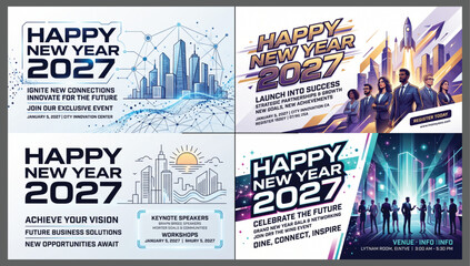 Fototapeta premium Happy new year 2027 business conference and corporate event promotion posters with business conference promotion corporate template marketing networking innovation strategy