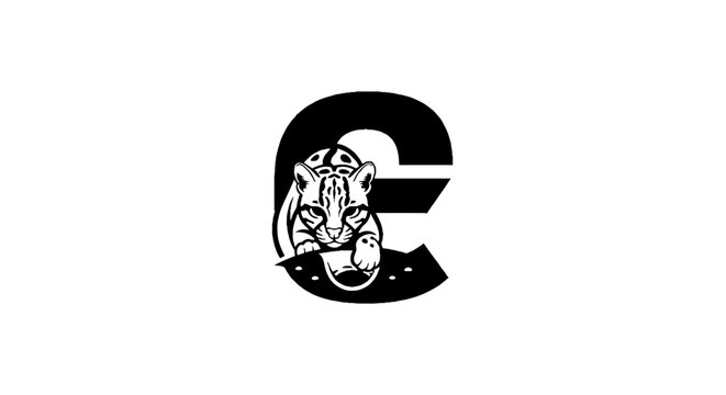 Black and white letter c with tiger head design.