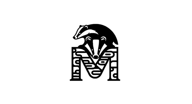 Black and white badger logo with stylized letter M design.