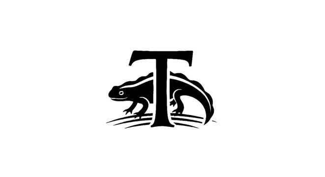 Black lizard and letter T logo design.