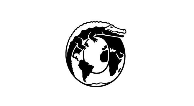 Crocodile wrapped around a globe illustration.