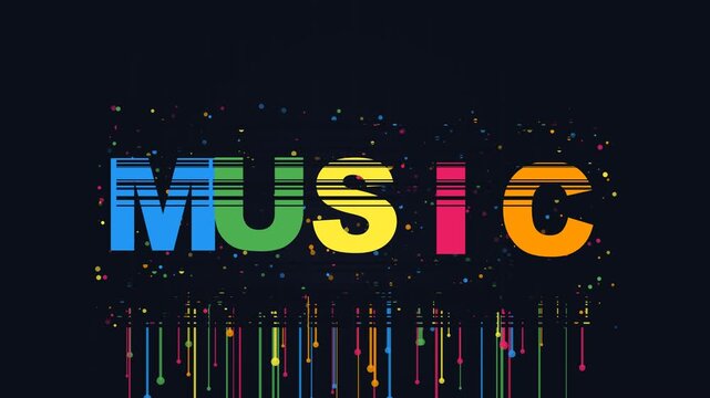 Neon frame displays colorful music graphic with loop animation at night