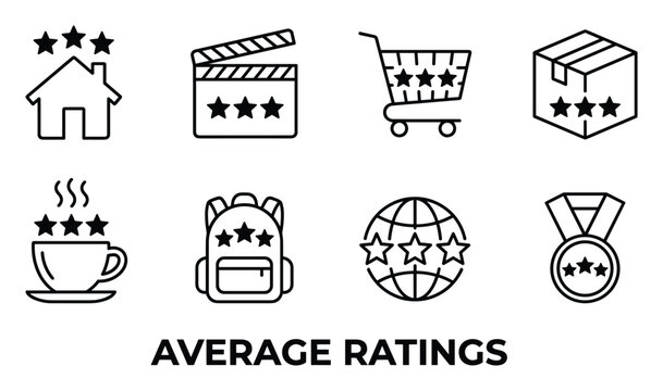 Set of icons for average ratings, star reviews, and customer satisfaction.