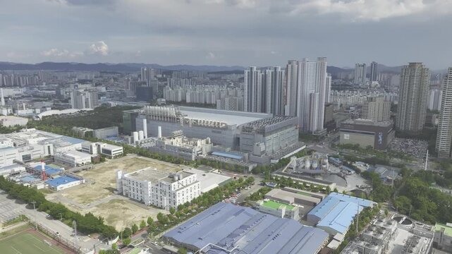 Aerial view of SK Hynix semiconductor factory complex in Cheongju, South Korea