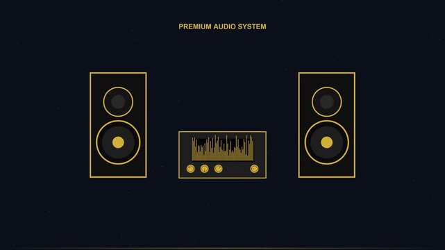 Premium audio system with speakers and equalizer in a modern tech setup