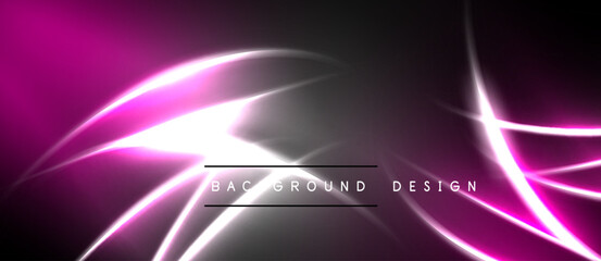 Obraz premium Abstract pink neon lines over dark background. Modern design element, vibrant energy, sleek presentation. Minimalist style, glowing effect.