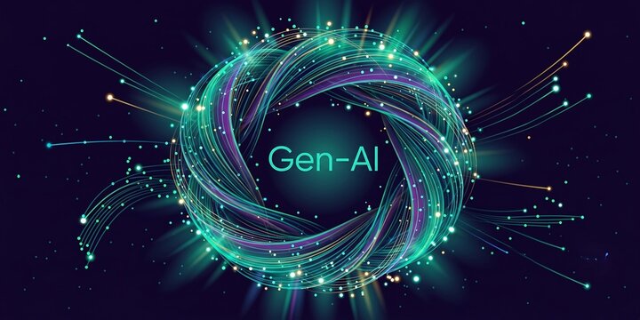 Illustration of abstract stream, AI brain concept. Artificial intelligence. Big data, technology, AI, data transfer, data flow, large language model, generative AI, LLM, NLP. NLG new ai