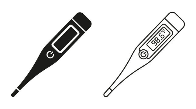 Digital Thermometer Silhouette On White Background Medical Device Illustration