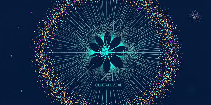 Illustration of abstract stream information. Generate image, video from prompt concept. Big data, technology, AI, data transfer, data flow, generative ai, large language model, ai brain new ai