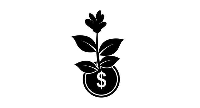 Black and white money growth icon.