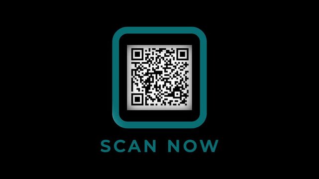 Animated Scan Now QR Code Icon on Black Background Digital Payment Barcode Scanner Motion Graphic Loop