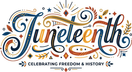 Juneteenth lettering celebrating freedom and history with swirls © Street Vector