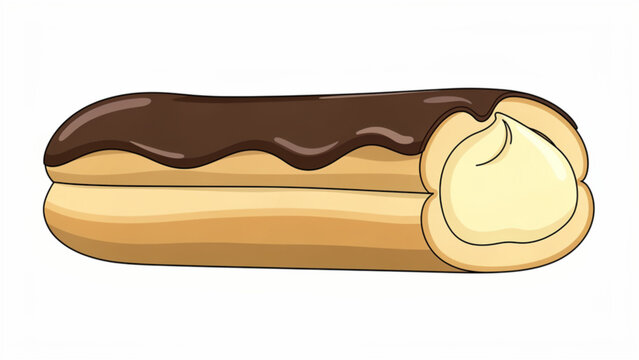 Delicious cream filled eclair with glossy chocolate glaze and light pastry exterior