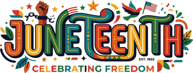 Juneteenth celebrating freedom typography with raised fist and dove © Street Vector