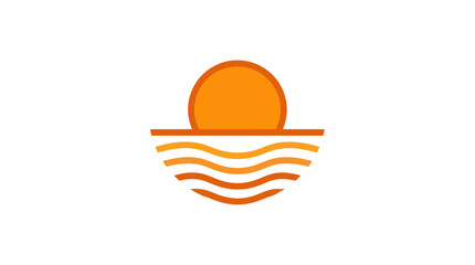 Fototapeta premium Orange sun setting over stylized ocean waves