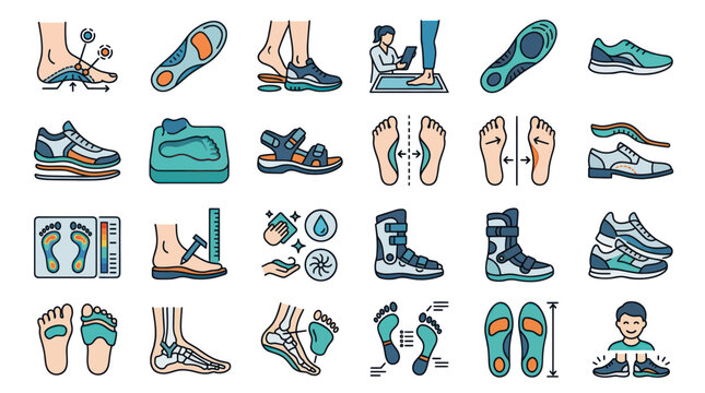 Orthopedic foot care and podiatry icons for medical health