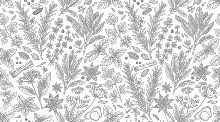 Seamless pattern with hand drawn culinary herbs and aromatic spices © ades