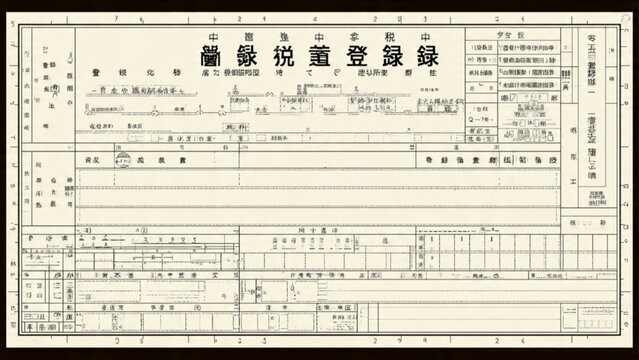 Historical black and white document with detailed handwritten and printed elements showing a structured form and official markings