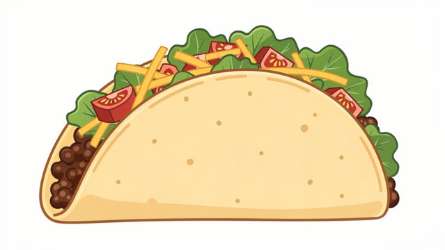 Colorful taco with fresh vegetables and meat in a soft corn shell for delicious Mexican cuisine