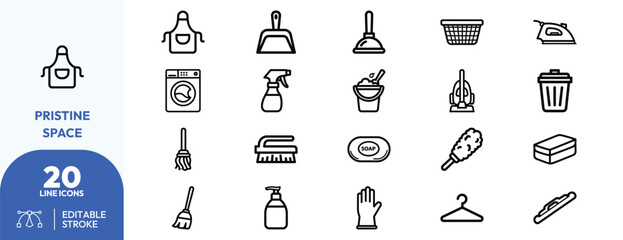 Naklejka premium Cleaning Essentials Line Icons Collection.