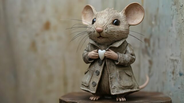 elt mouse in a tiny coat, clutching a tooth with both hands, perfect as a tooth fairy companion or decorative piece. This adorable character combines whimsy and detail, ideal for children&rsquo;s rooms, too