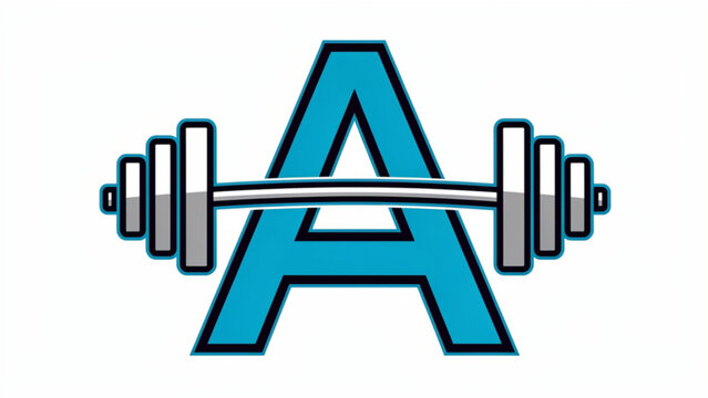 Modern blue letter A with barbell and weight plates symbolizing strength and fitness theme for health related visuals