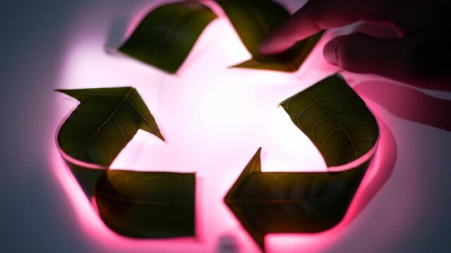 Green recycling symbol made of leaves, representing sustainability and environmental protection, eco friendly concepts, nature conservation, circular economy
