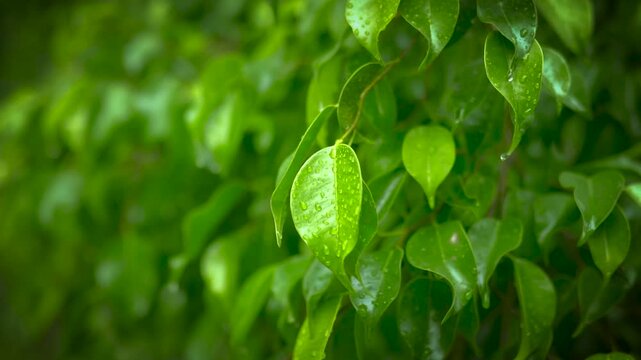 green leaf with water drops