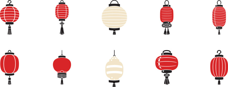Japanese Festival Lantern Icon silhouette vector design with night sky stars clipart, EPS file for Adobe Stock.
