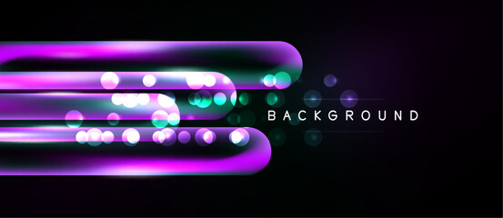 Naklejka premium Abstract neon lines, vibrant purple, teal hues. Dark background creates dynamic visual effect. Modern design element.