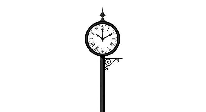 Ornate black metal post clock on white background