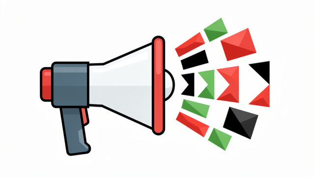 Colorful geometric shapes emerging from a megaphone symbolizing vibrant communication and dynamic visual effects