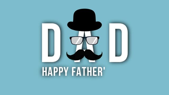 Creative Happy Father&rsquo;s Day Animation with Vintage Gentleman Elements, Minimal Typography Loop Video Background for Family Celebration, Holiday Greeting and Promotional Content