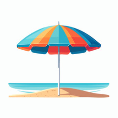 Obraz premium Beach Umbrella on Sandy Shore with Ocean Waves