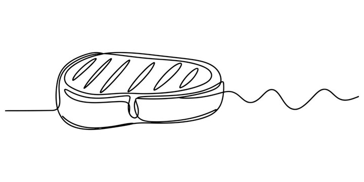 Continuous single line drawing of a grilled steak piece
