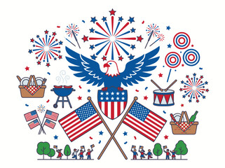 Obraz premium Patriotic eagle and icons celebrating american independence day