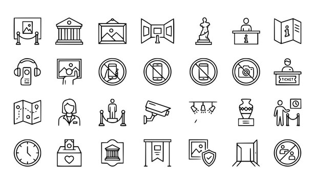 27 Gallery and Museum Outline Icon Set Vector EPS 10