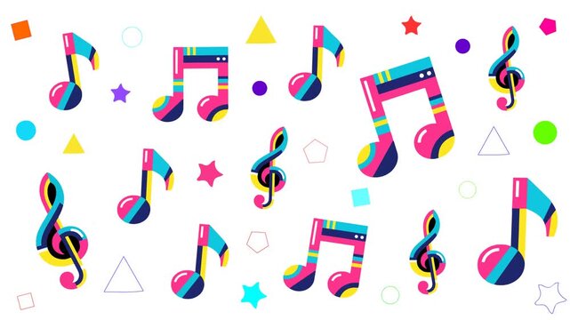 Colorful Music Notes Animation Transparent Background Seamless Loop Video Overlay