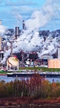 Toxic petrochemical emissions flooding skies of Havre Siene France