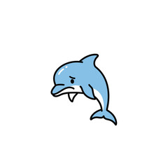 Naklejka premium Cute Sad Blue Cartoon Dolphin Illustration