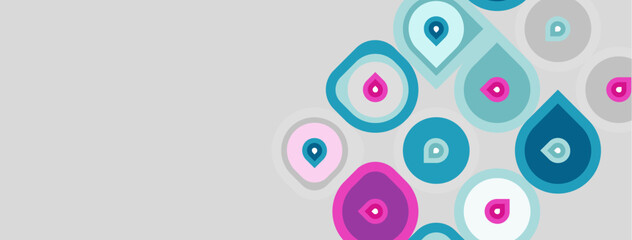 Fototapeta premium Abstract design features overlapping circles, various colors. Minimalist style, clean background, modern aesthetic. Shapes suggest droplets or bubbles.