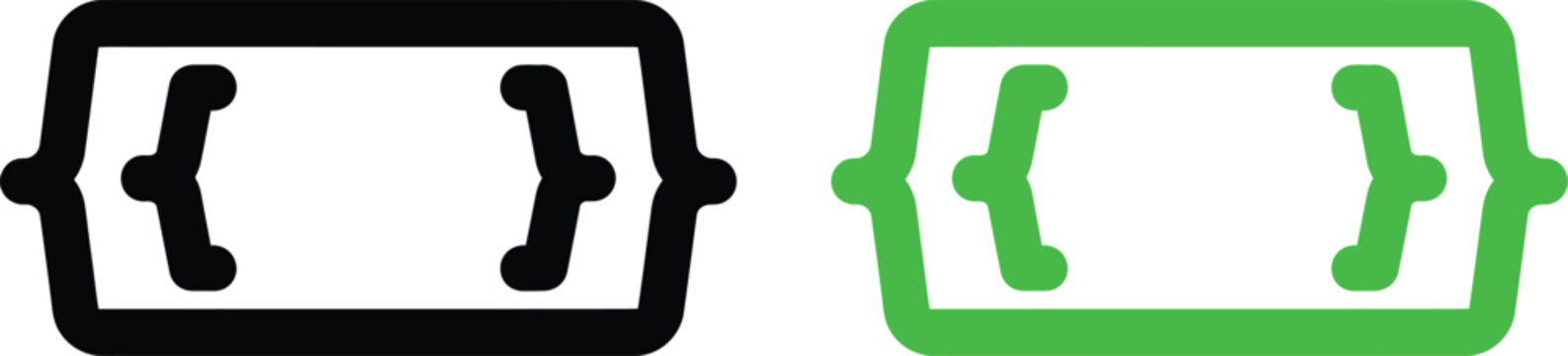 Curly brace code enclosure icon set for software scripting and data formatting in technical documentation and modern web developer tool interfaces