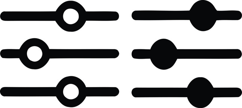 Black slider control adjustment icons for software settings and audio equalizer interface design isolated on white background as minimalist vector