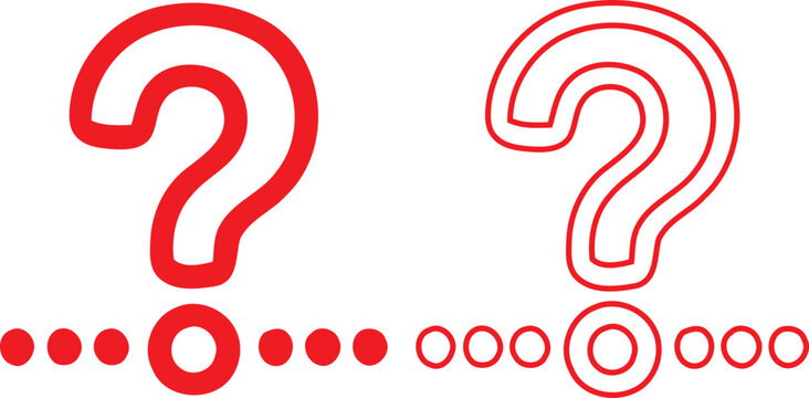 Red question mark symbols with dotted line patterns for help and support sections in user interface design isolated on white background as vector