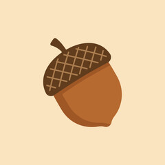 A simple brown acorn illustration on a light tan background © Nolan