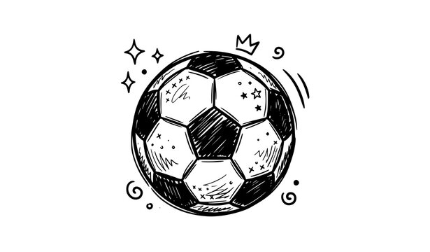 Cute soccer ball doodle sticker with hand drawn football vector illustration