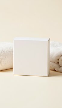 Blank soap box mockup on clean cream spa studio set